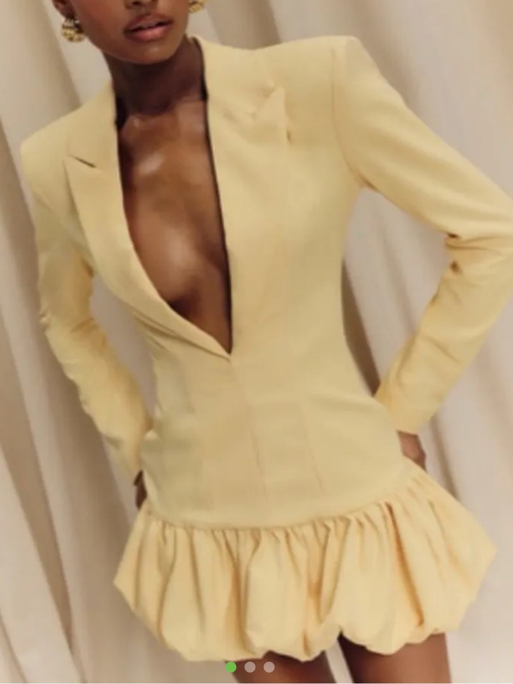 PrettyLittleThing Pale Yellow Plunge-Neck Tailored Mini Dress